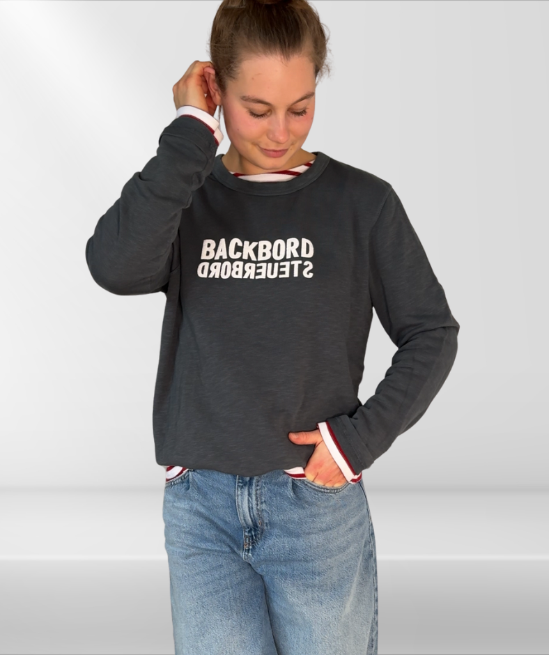 Frenchterry Sweatshirt Graphitgrau "Backbord Steuerbord"