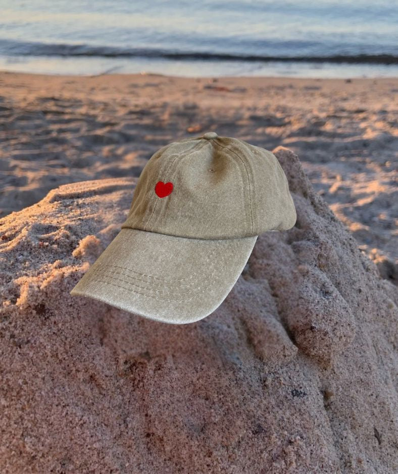 Cap "Herz" verwaschenes Khaki / olivgrün