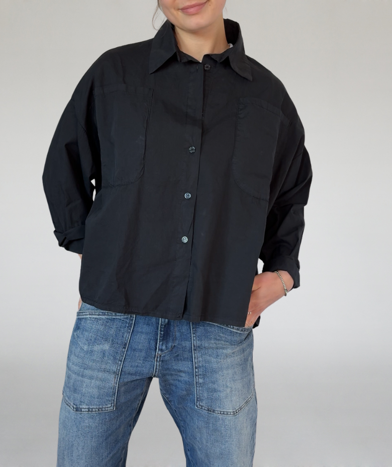 Popeline Bluse schwarz
