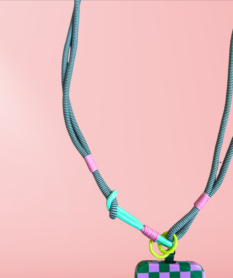 Handykette / Handyband Grau-Grün gestreift