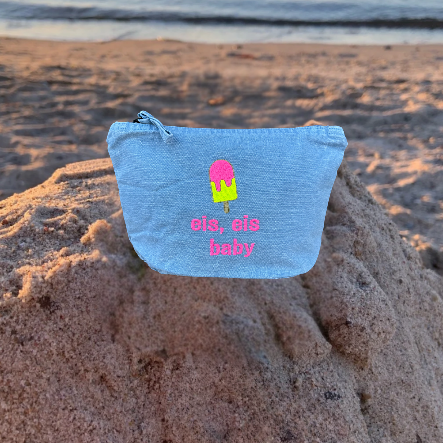Kulturtasche verwaschenes Blau "eis, eis Baby"