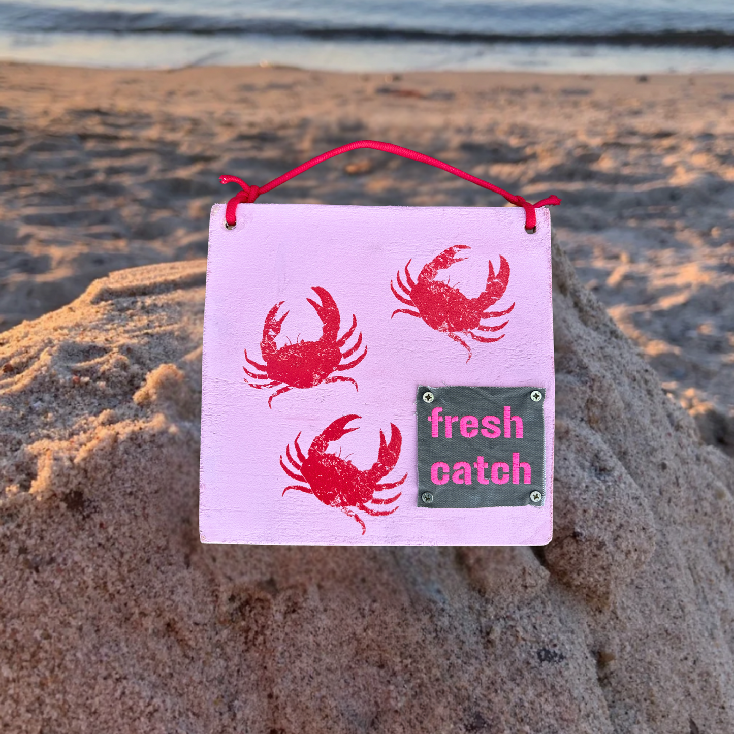 Holzschild Pink "fresh catch"