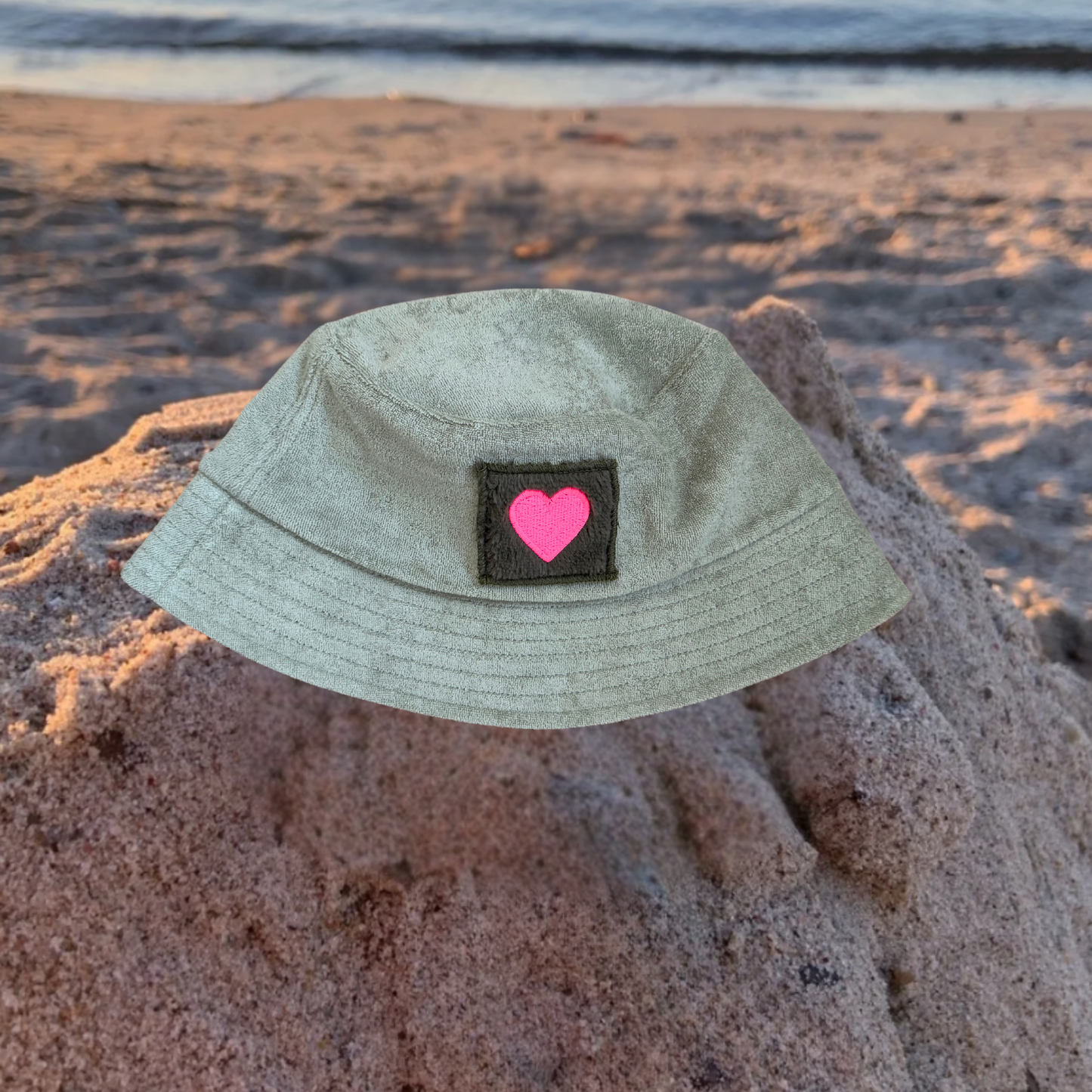 Bucket Hat / Sommerhut Frottee Khaki "Love"