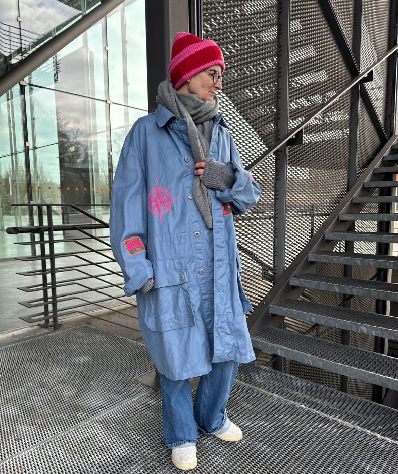 Parka Blau "Wind Meer Wellen Freiheit" mit herausnehmbarem Winterfutter