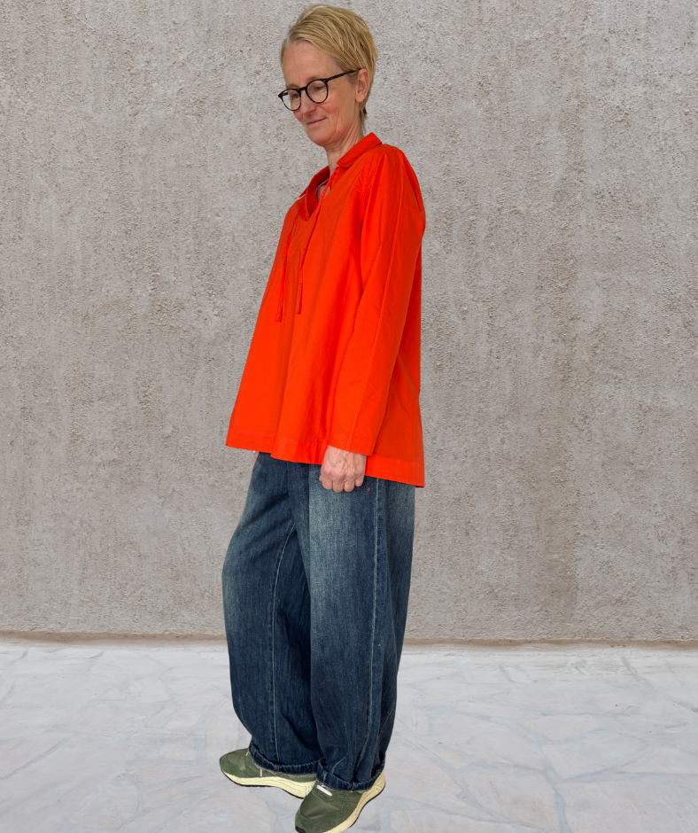 Popeline Bluse V-neck "Orange"