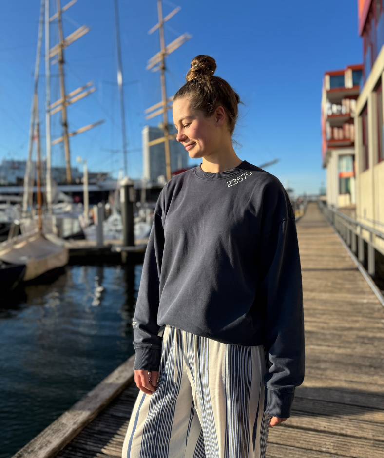 Sweatshirt verwaschenes Blau "Baden Gehen"