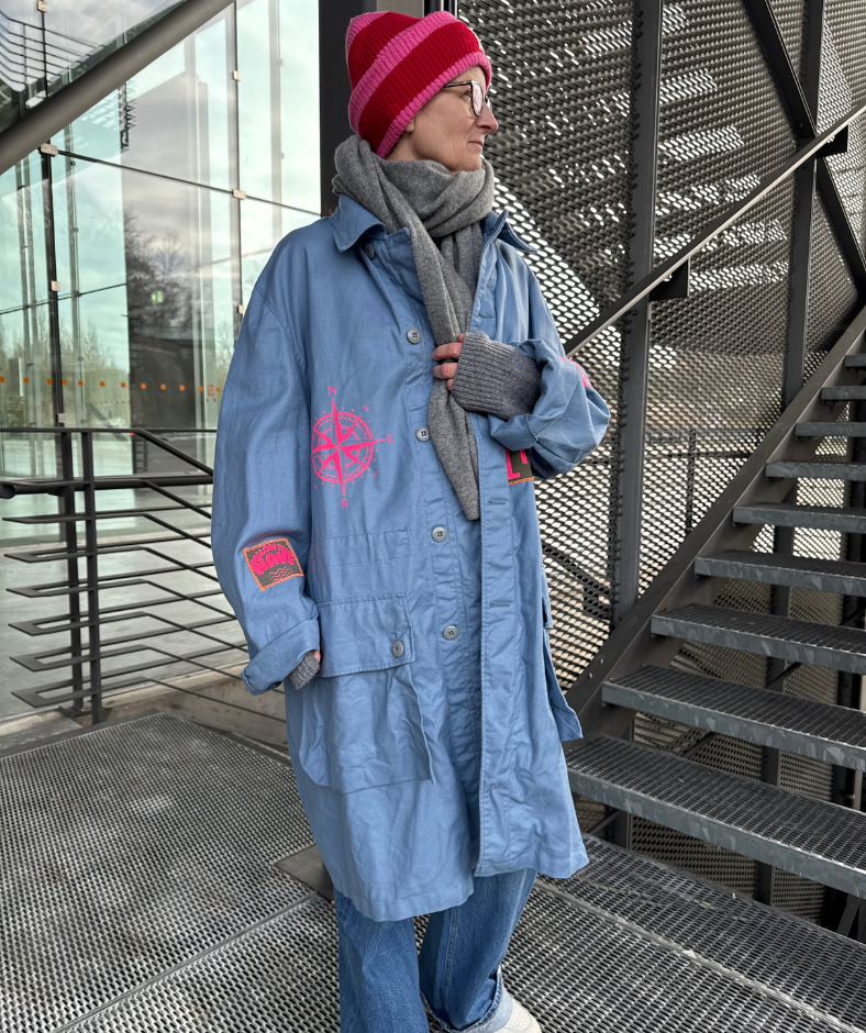 Parka Blau "Wind Meer Wellen Freiheit" mit herausnehmbarem Winterfutter