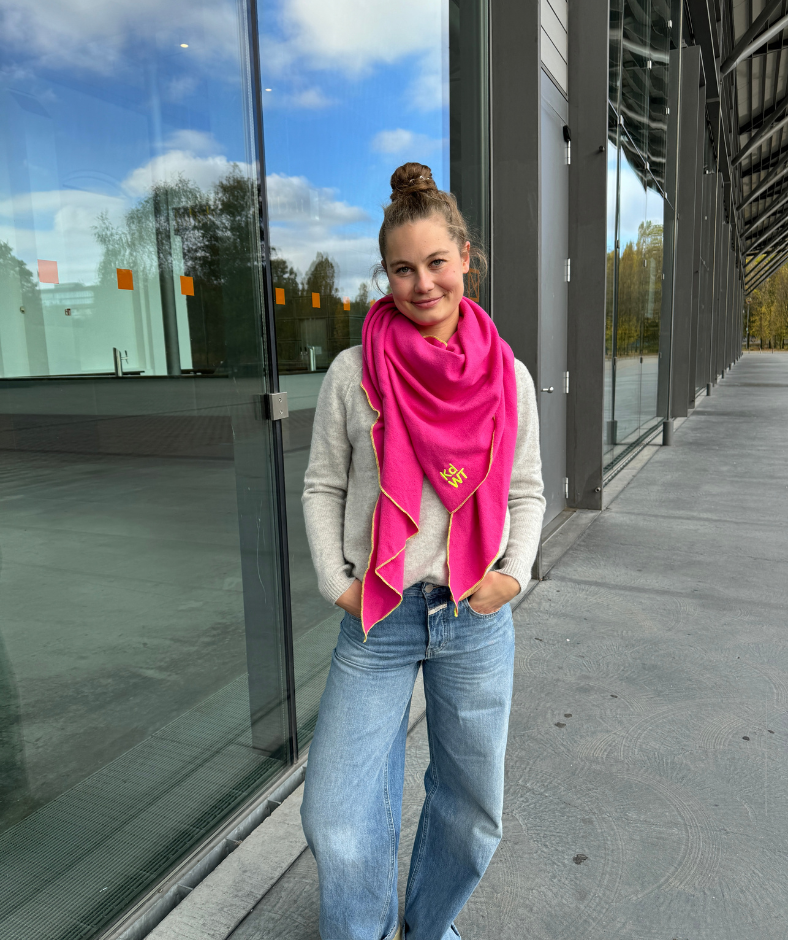 Dreieckstuch Merinowolle "Pink-Gelb"
