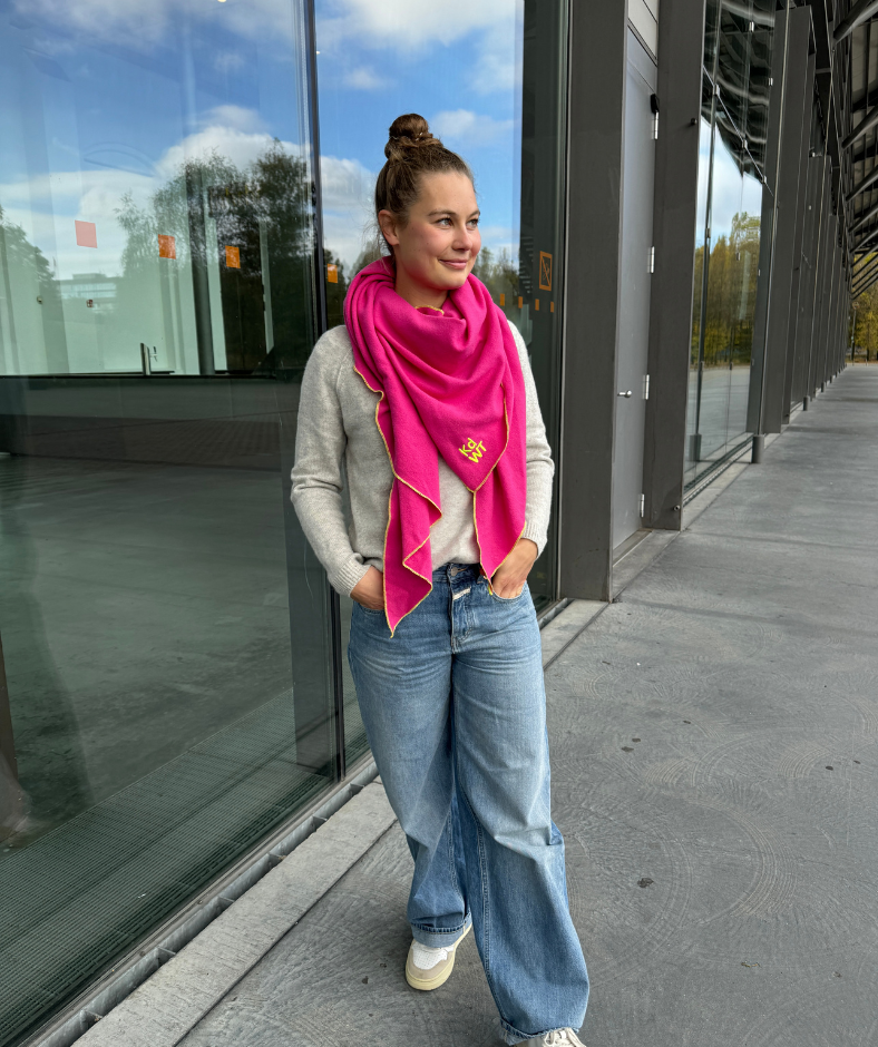 Dreieckstuch Merinowolle "Pink-Gelb"
