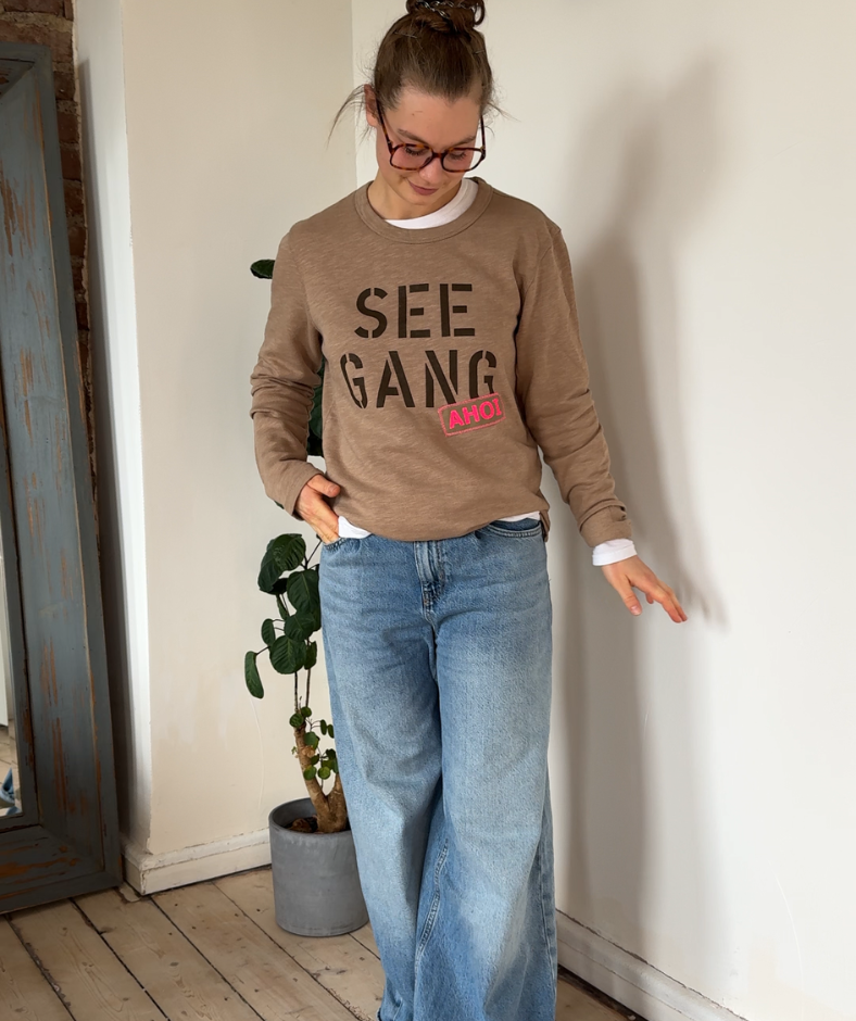 Frenchterry Sweatshirt Cappuccino-Braun "Seegang"