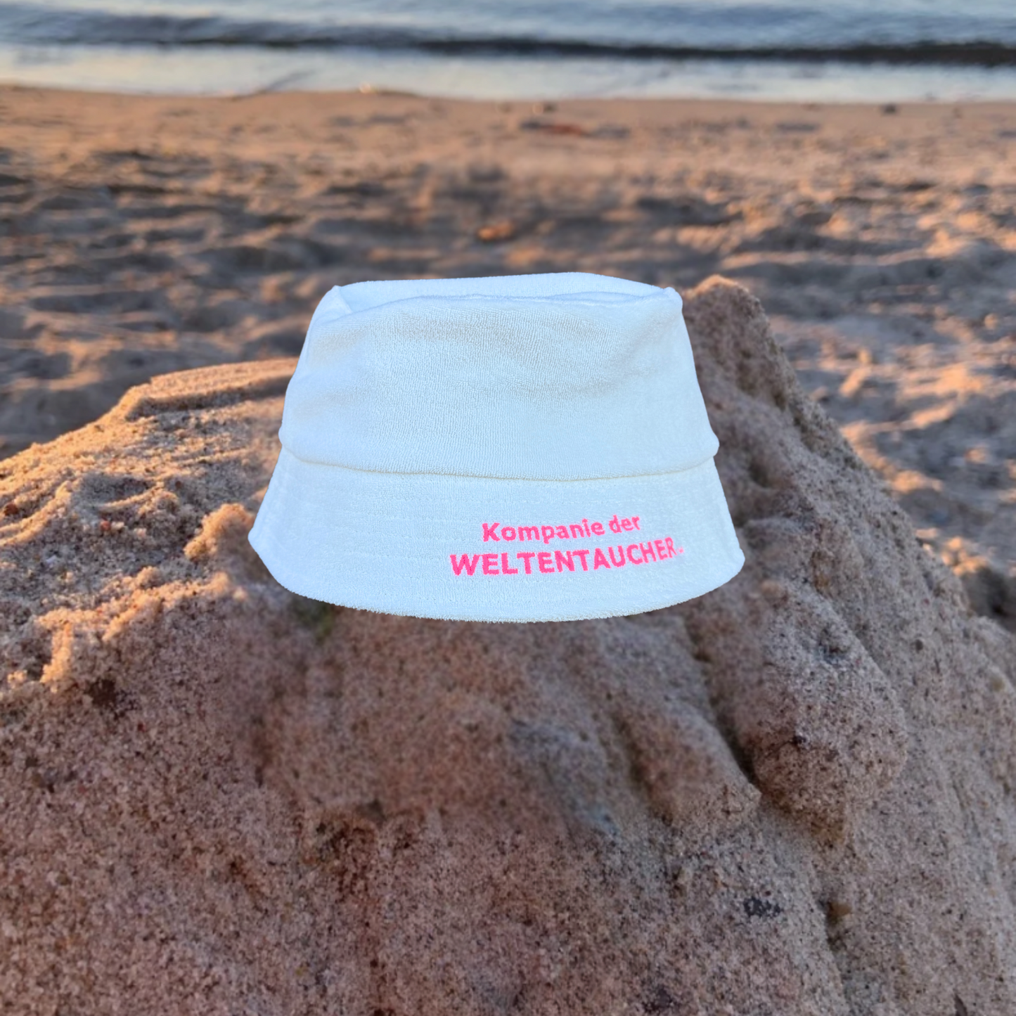 Bucket Hat / Sommerhut Frottee Weiß "under the sea"