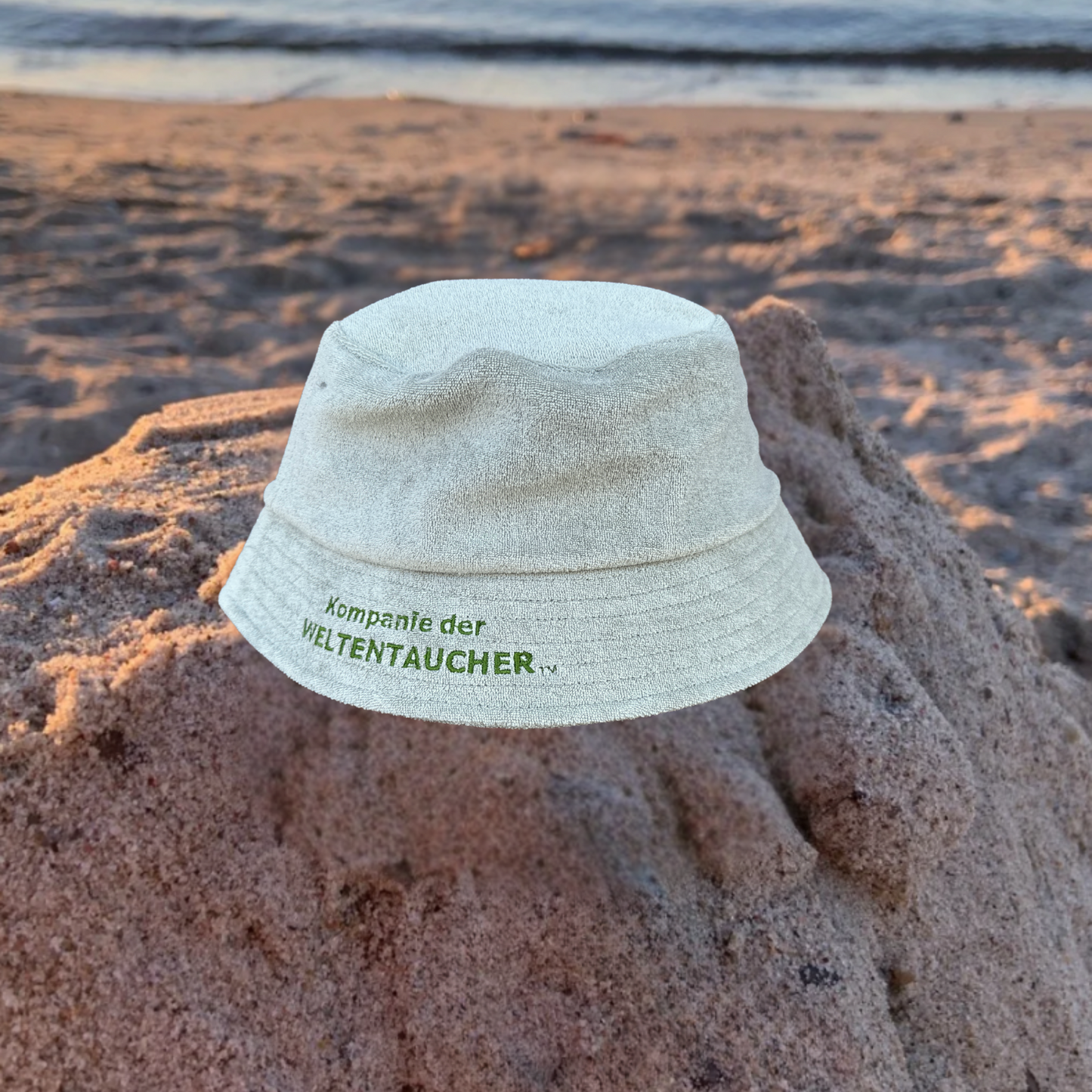 Bucket Hat / Sommerhut Frottee Khaki "under the sea"