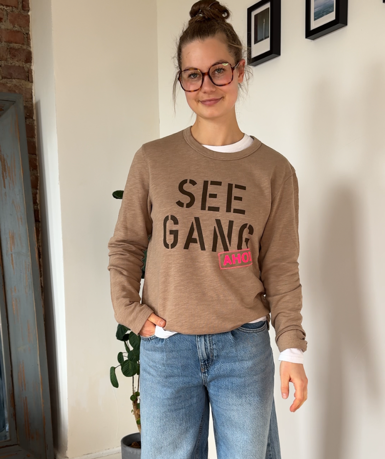 Frenchterry Sweatshirt Cappuccino-Braun "Seegang"