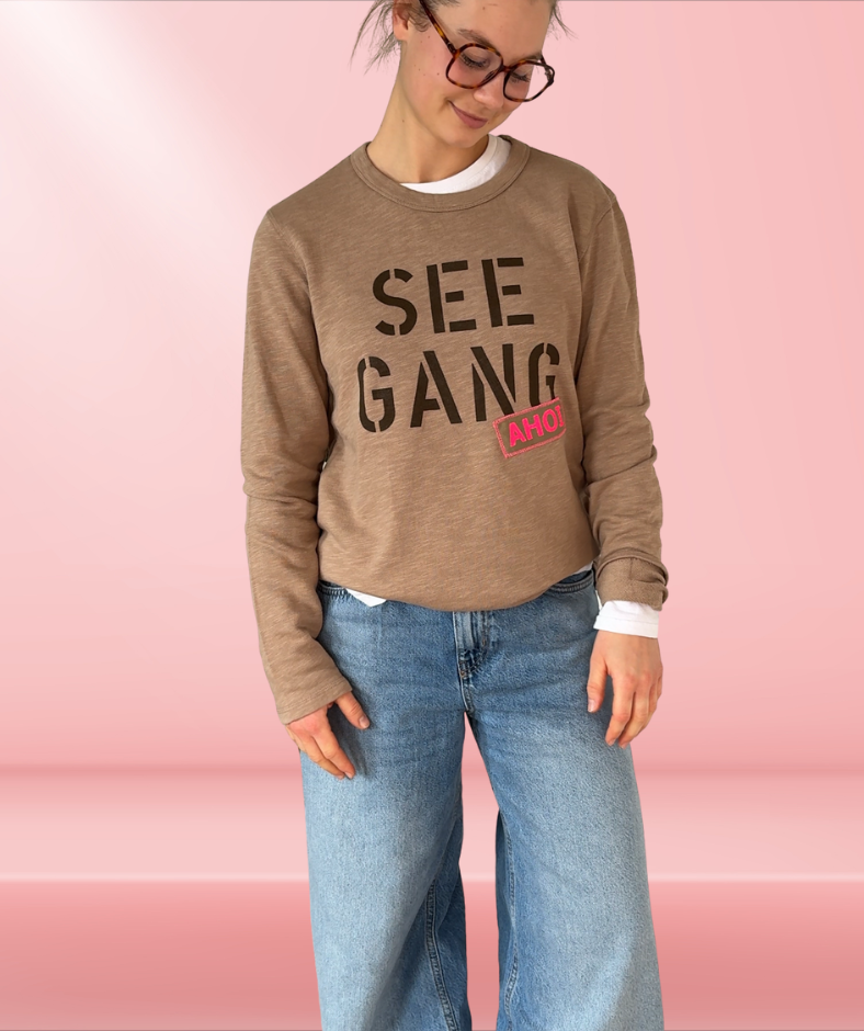 Frenchterry Sweatshirt Cappuccino-Braun "Seegang"