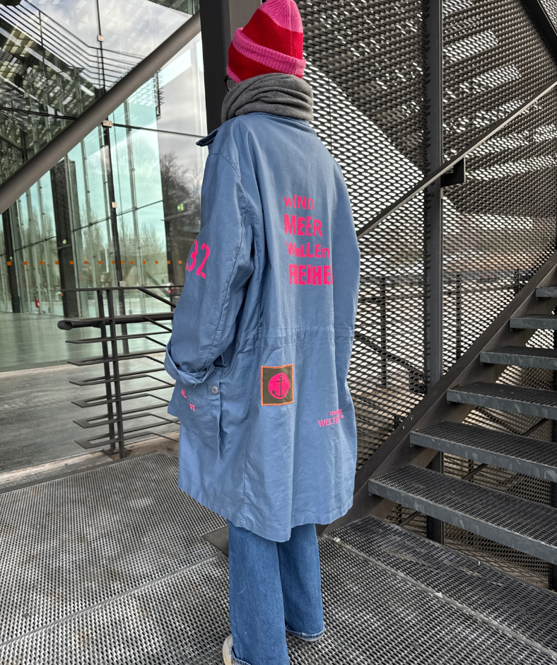 Parka Blau "Wind Meer Wellen Freiheit" mit herausnehmbarem Winterfutter