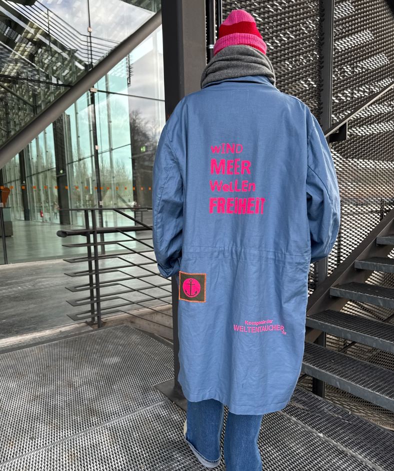 Parka Blau "Wind Meer Wellen Freiheit" mit herausnehmbarem Winterfutter