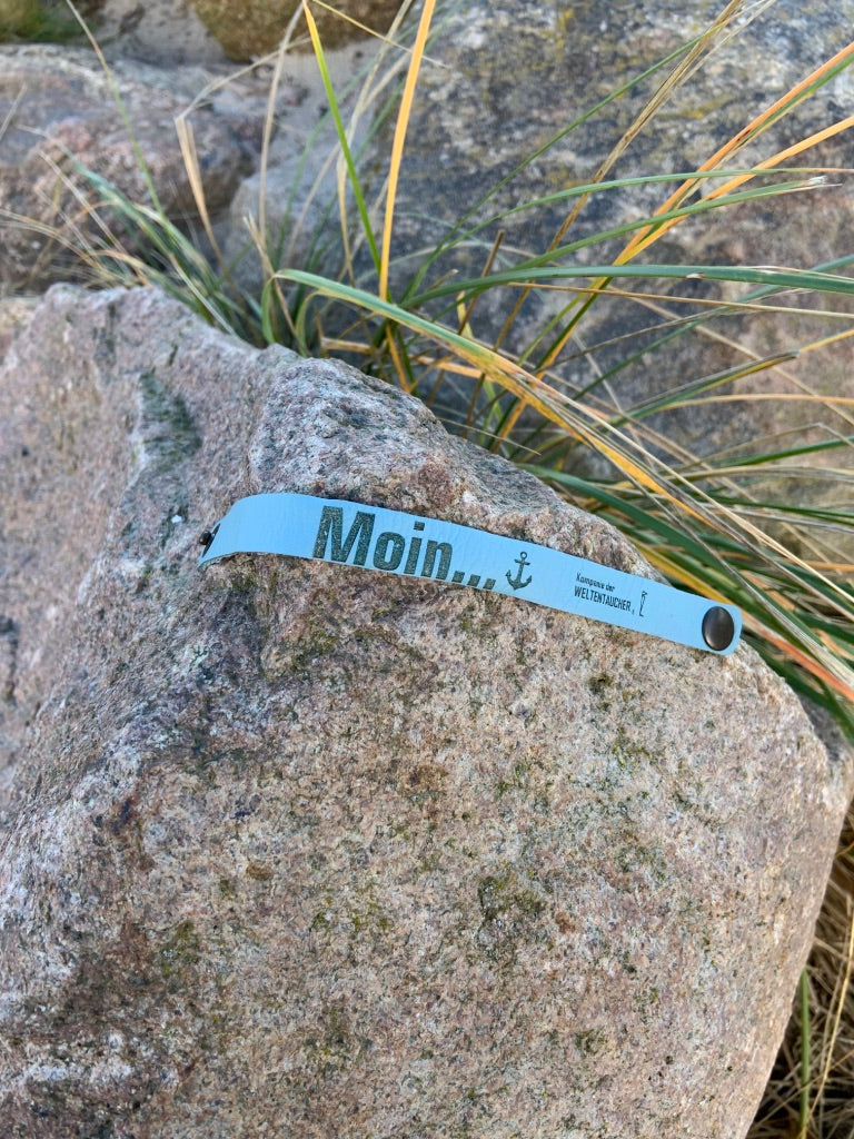 Lederarmband blau "Moin"