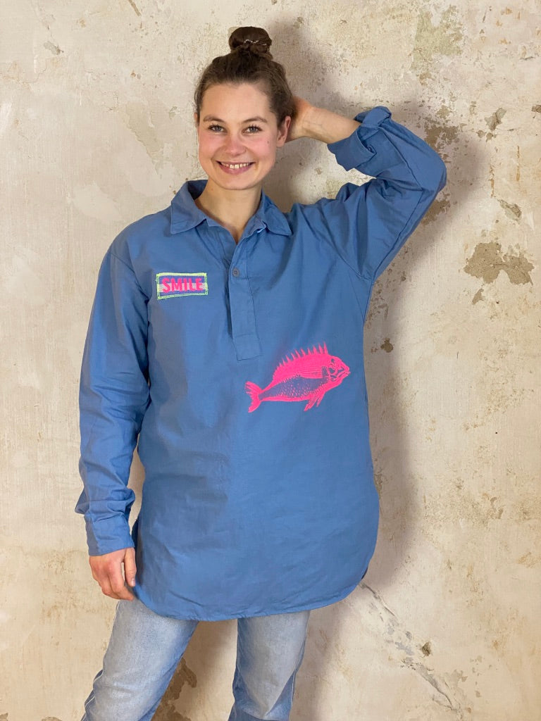 Bluse blau "SMILE"