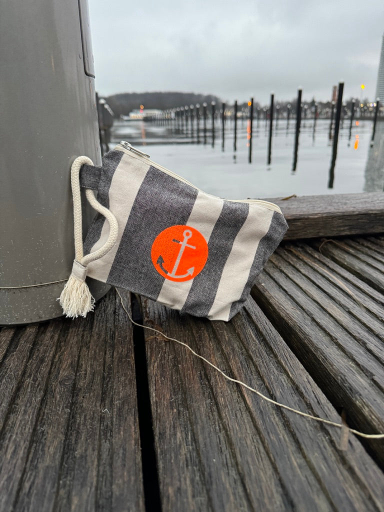 Kulturtasche Grau-Gestreift "Anker"