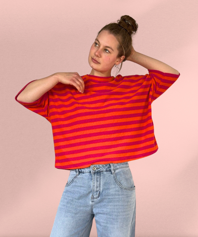 Frotteeshirt Streifen "Pink-Orange"