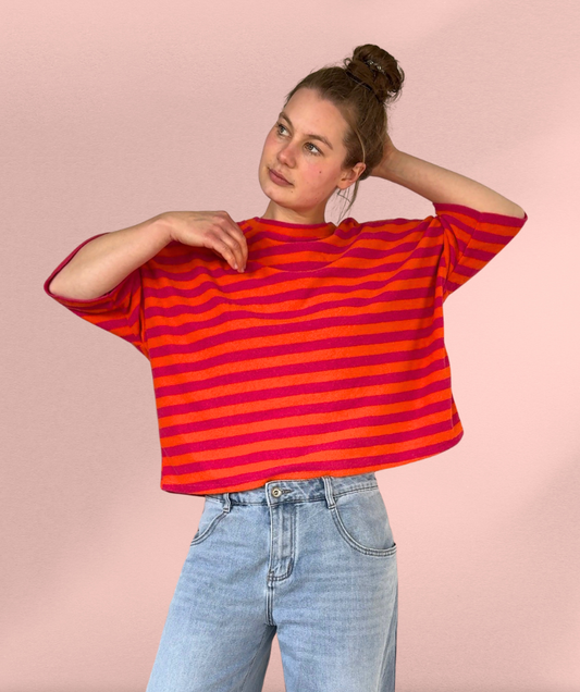 Frotteeshirt Streifen "Pink-Orange"