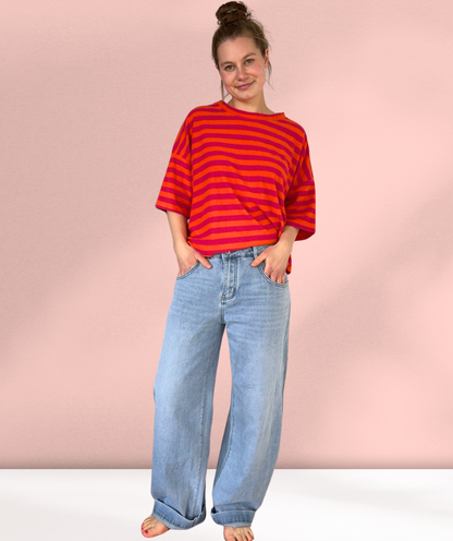 Frotteeshirt Streifen "Pink-Orange"