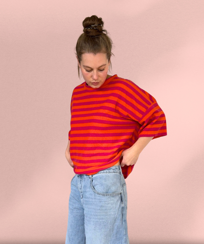 Frotteeshirt Streifen "Pink-Orange"
