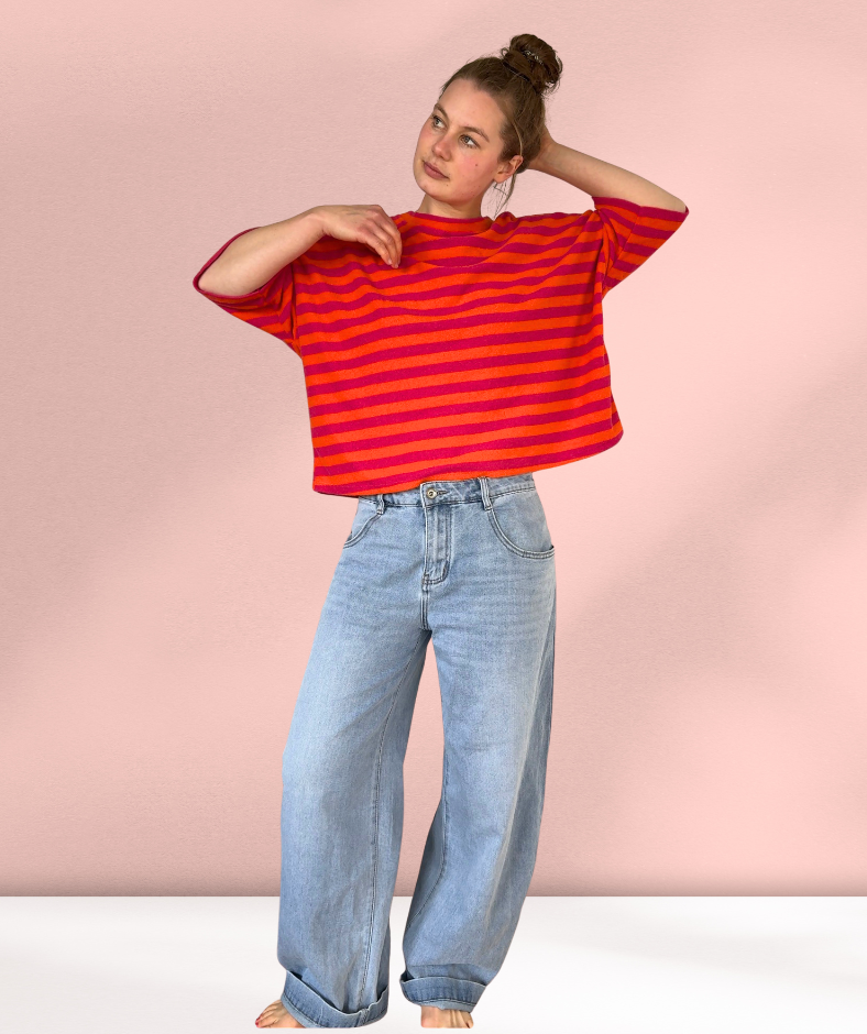 Frotteeshirt Streifen "Pink-Orange"