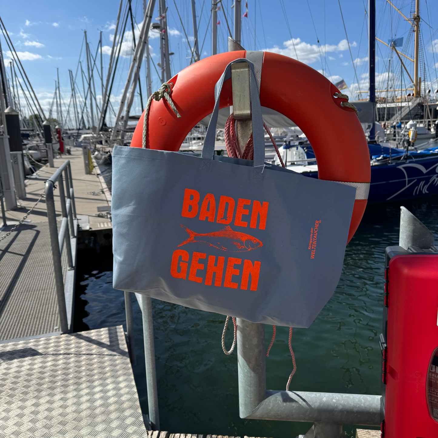 Big Bag - Strandtasche - Sommertasche Blau "Baden Gehen" Orange