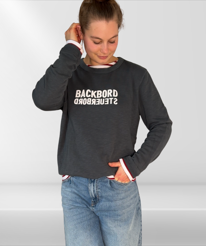 Frenchterry Sweatshirt Graphitgrau "Backbord Steuerbord"
