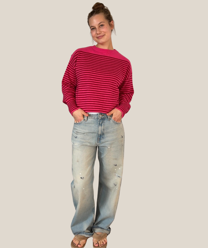 Strickpullover mit Streifen pink burgundy