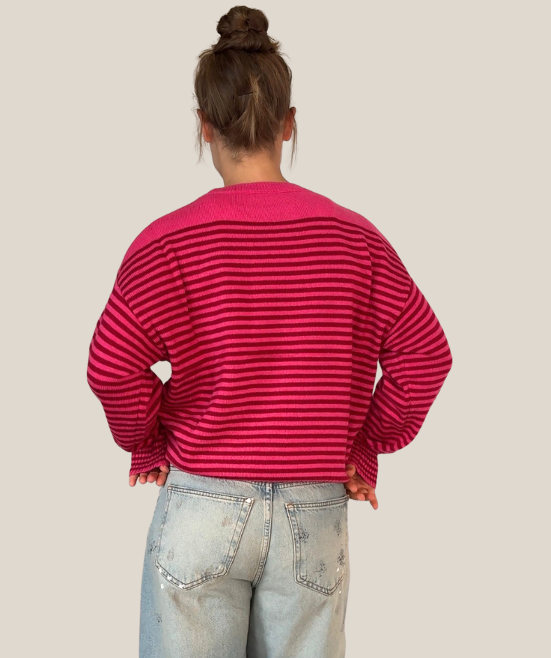 Strickpullover mit Streifen pink burgundy