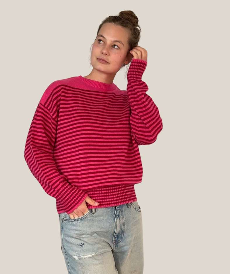 Strickpullover mit Streifen pink burgundy