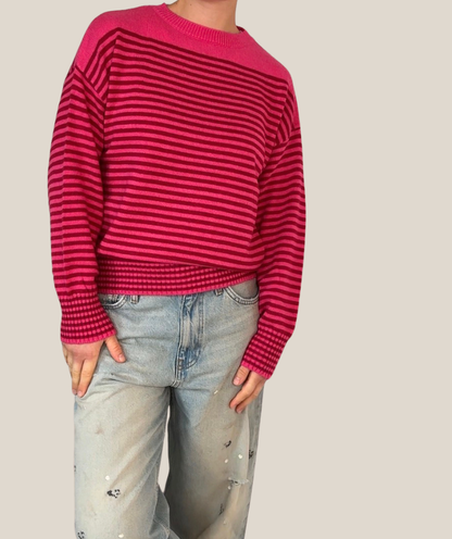 Strickpullover mit Streifen pink burgundy