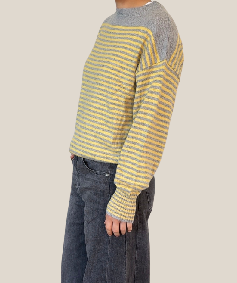 Strickpullover mit Streifen gelb grau