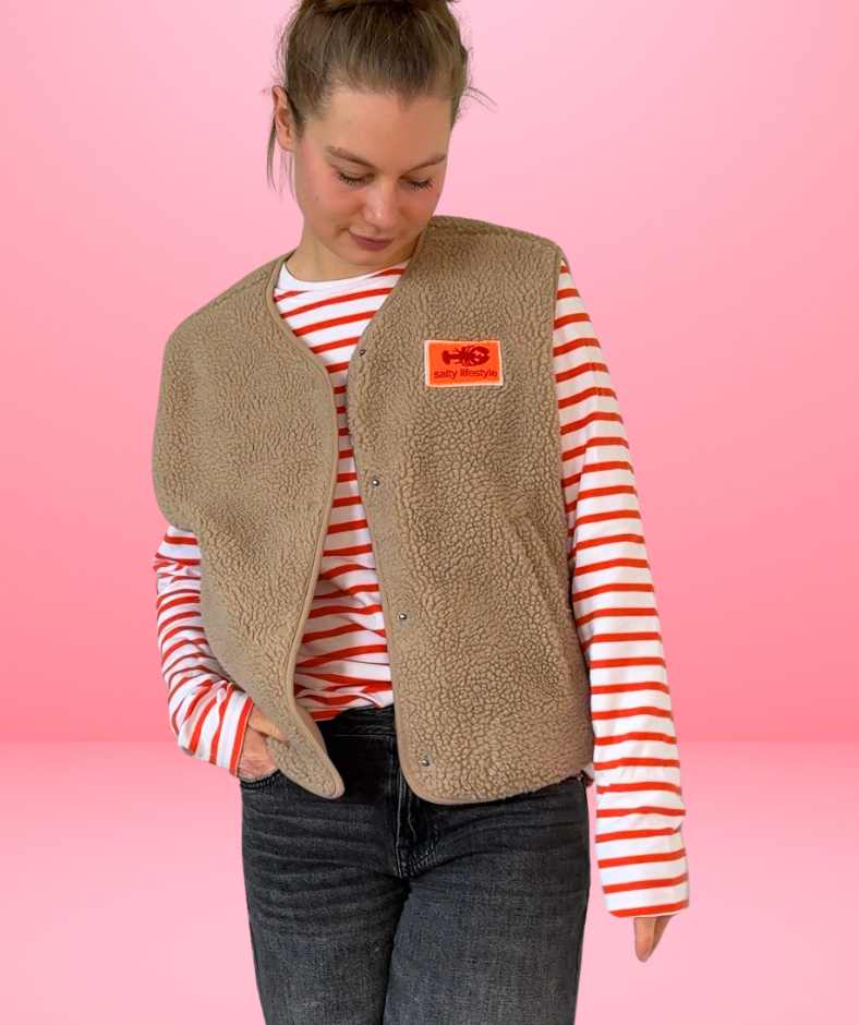 Teddyweste beige "salty Lifesytle" orange