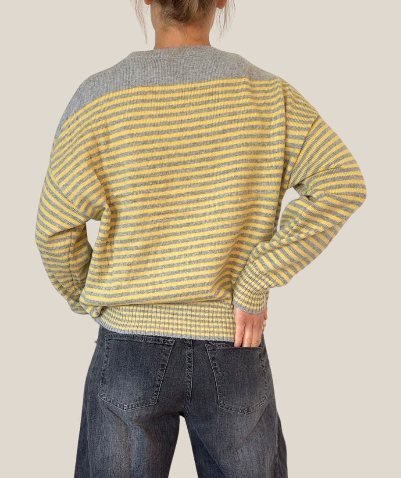 Strickpullover mit Streifen gelb grau
