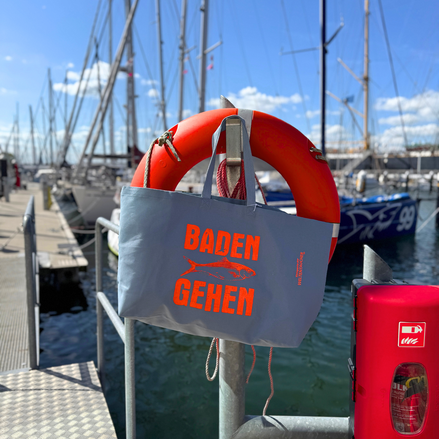 Big Bag - Strandtasche - Sommertasche Blau "Baden Gehen" Orange