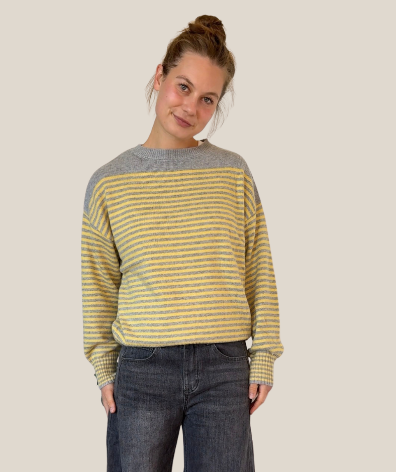 Strickpullover mit Streifen gelb grau