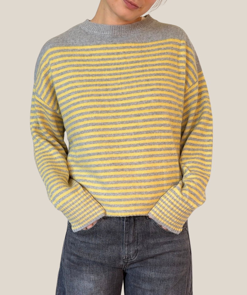 Strickpullover mit Streifen gelb grau