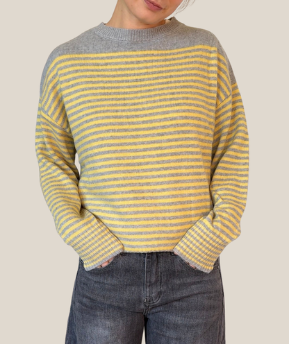Strickpullover mit Streifen gelb grau