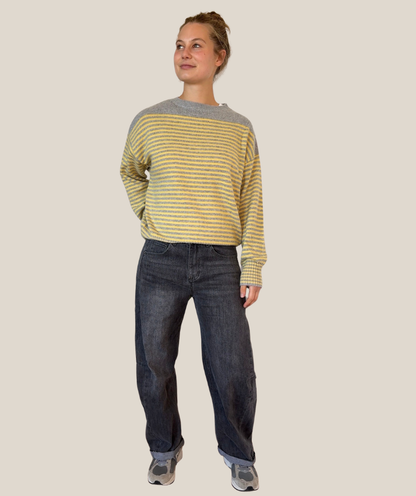 Strickpullover mit Streifen gelb grau