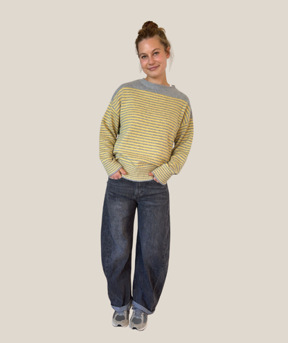 Strickpullover mit Streifen gelb grau