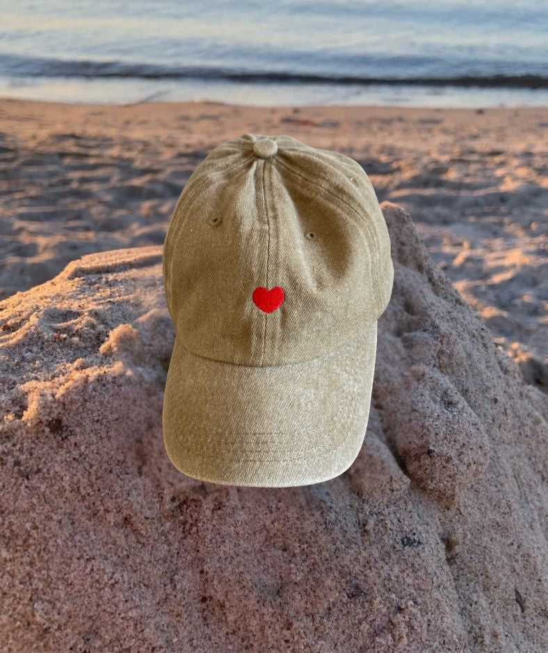 Cap "Herz" verwaschenes Khaki / olivgrün