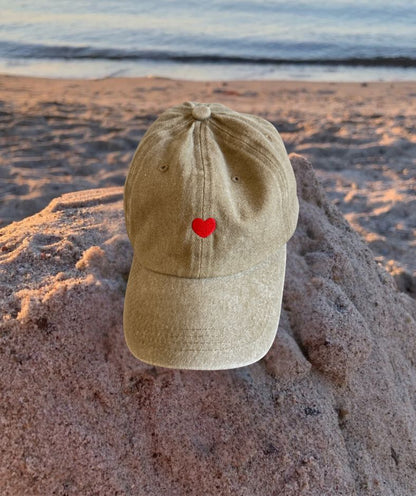 Cap "Herz" verwaschenes Khaki / olivgrün