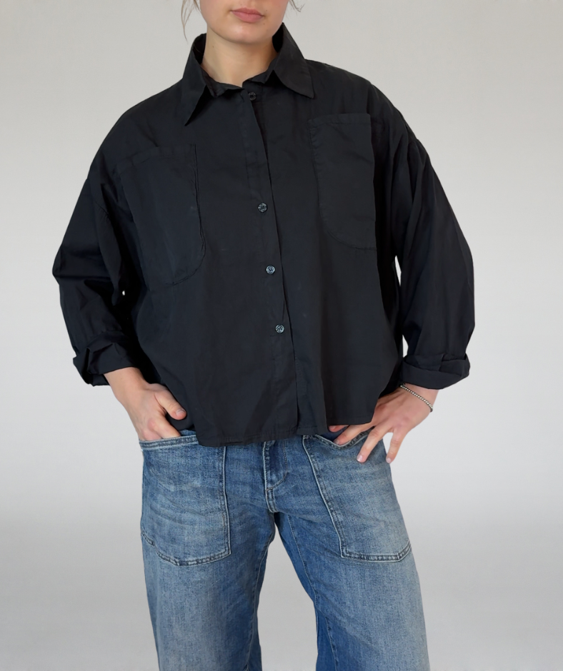 Popeline Bluse schwarz