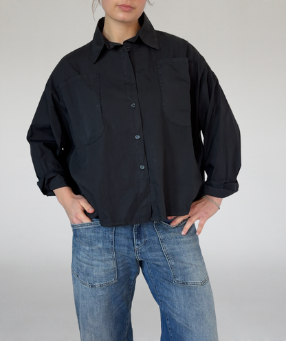 Popeline Bluse schwarz