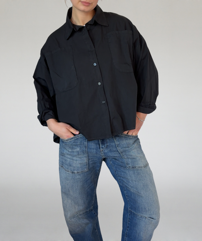 Popeline Bluse schwarz