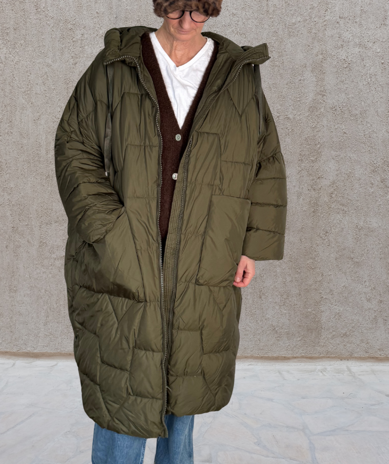 Puffer Parka oversized Khaki "Big Pockets"