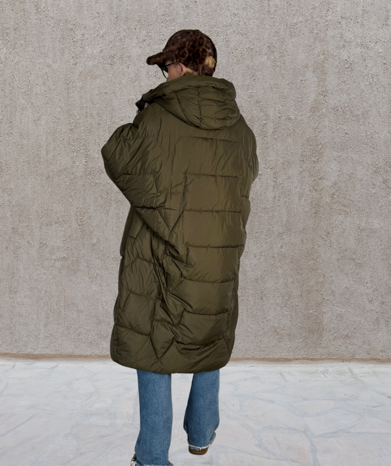 Puffer Parka oversized Khaki "Big Pockets"